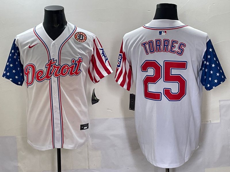 Men Detroit Tigers 25 Torres White National Flags 2025 Nike MLB Jersey style 2